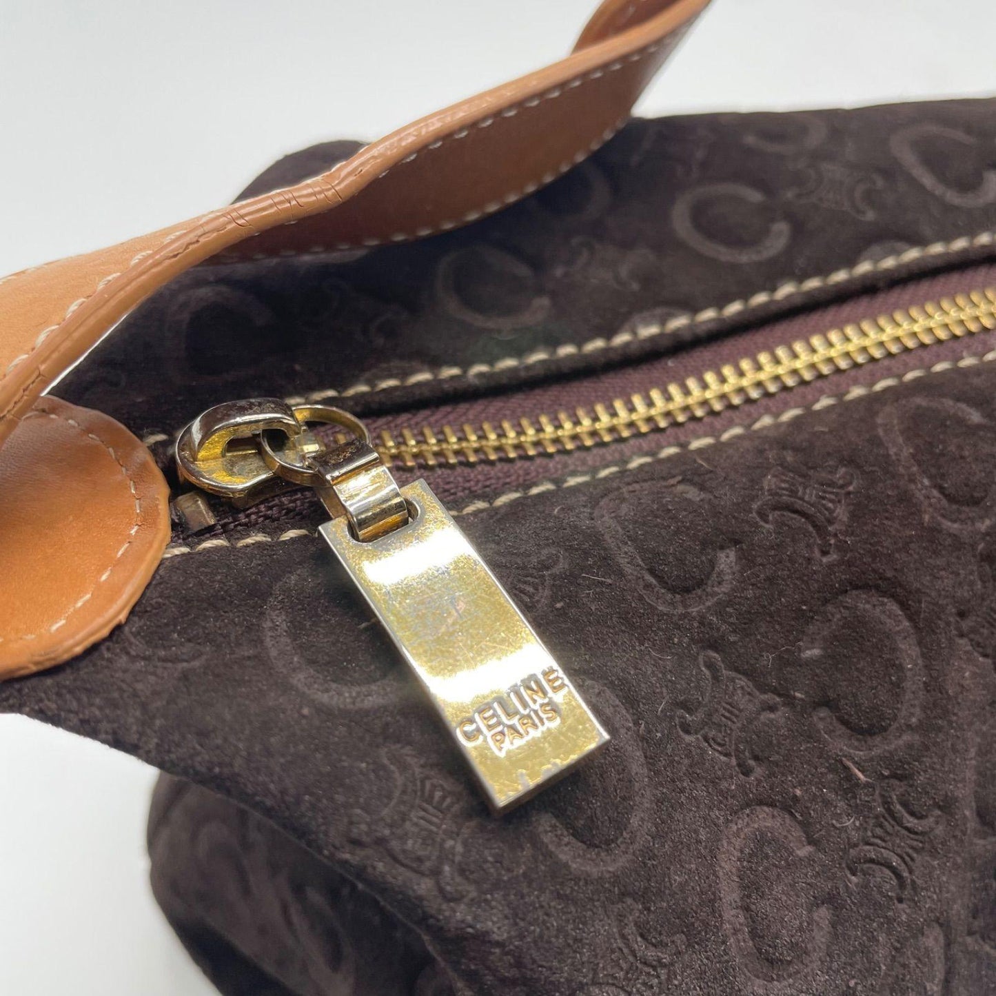 CELINE Shoulder Bag Purse C Macadam Suede Leather Brown Authentic