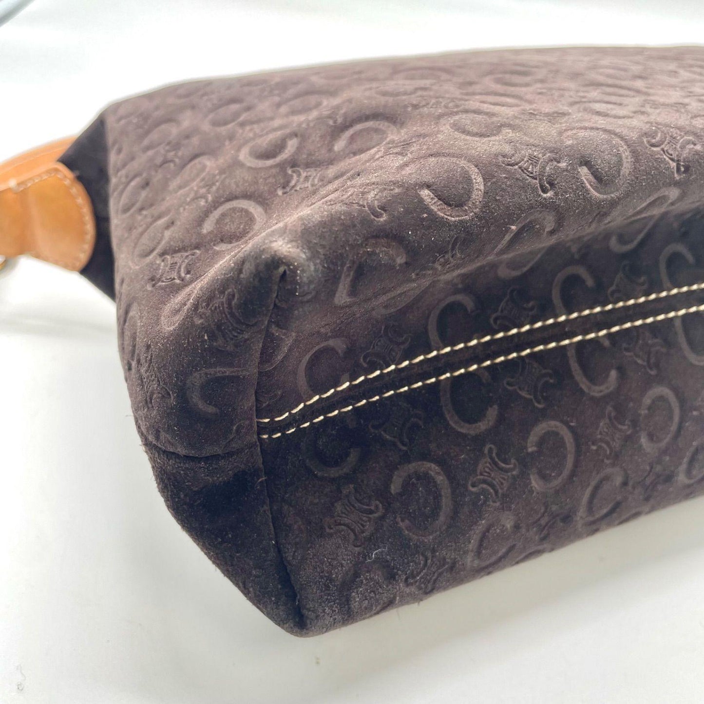 CELINE Shoulder Bag Purse C Macadam Suede Leather Brown Authentic