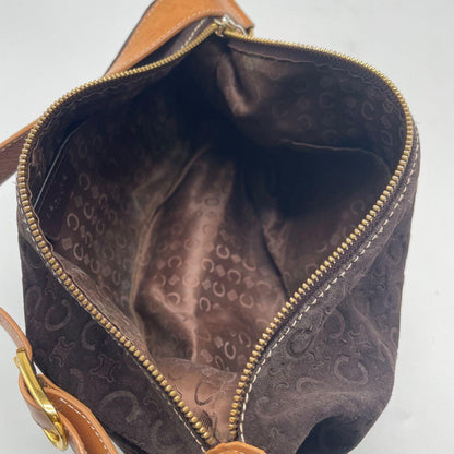 CELINE Shoulder Bag Purse C Macadam Suede Leather Brown Authentic