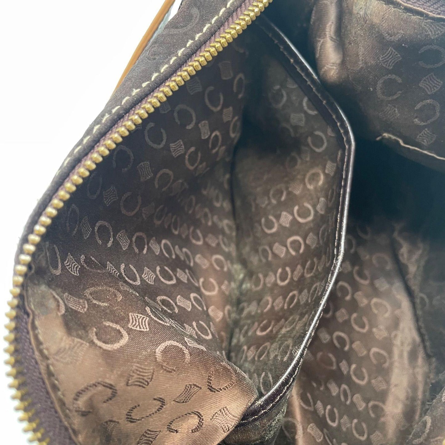 CELINE Shoulder Bag Purse C Macadam Suede Leather Brown Authentic