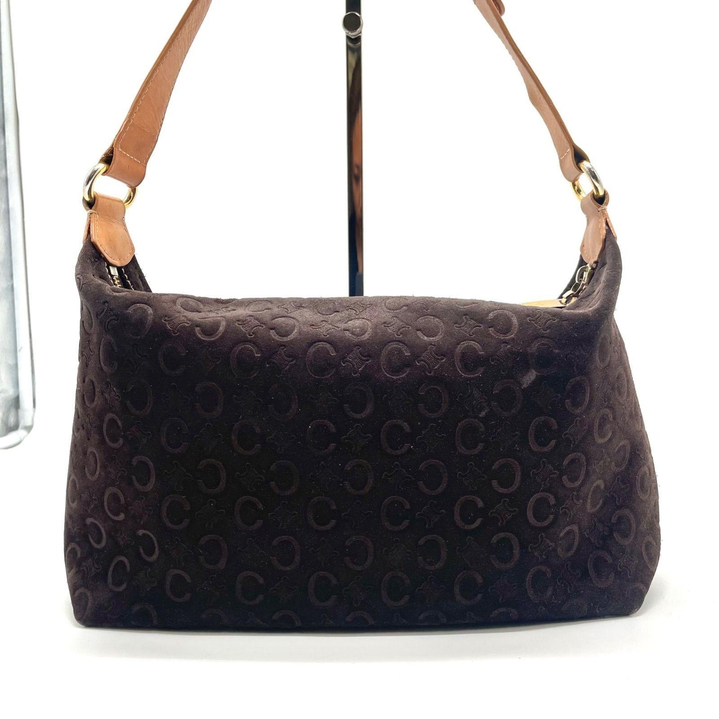 CELINE Shoulder Bag Purse C Macadam Suede Leather Brown Authentic