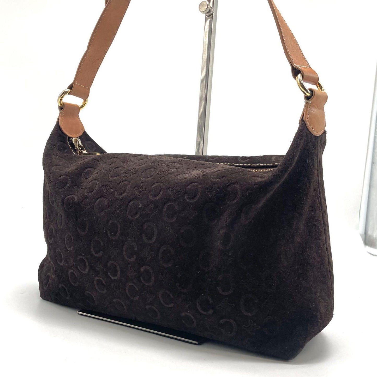 CELINE Shoulder Bag Purse C Macadam Suede Leather Brown Authentic