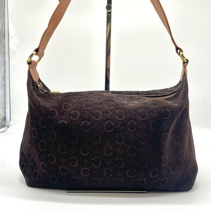 CELINE Shoulder Bag Purse C Macadam Suede Leather Brown Authentic