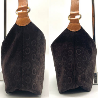 CELINE Shoulder Bag Purse C Macadam Suede Leather Brown Authentic
