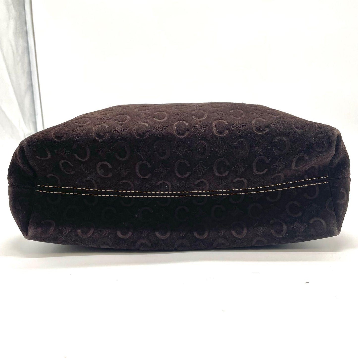 CELINE Shoulder Bag Purse C Macadam Suede Leather Brown Authentic