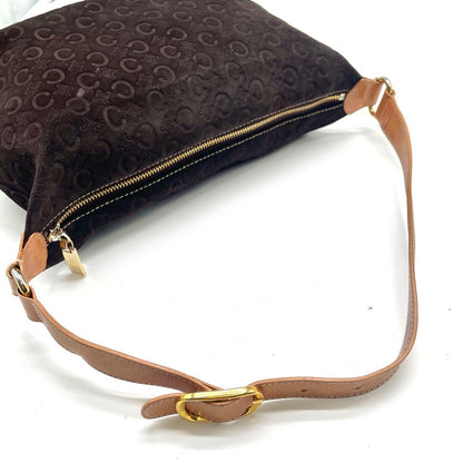 CELINE Shoulder Bag Purse C Macadam Suede Leather Brown Authentic
