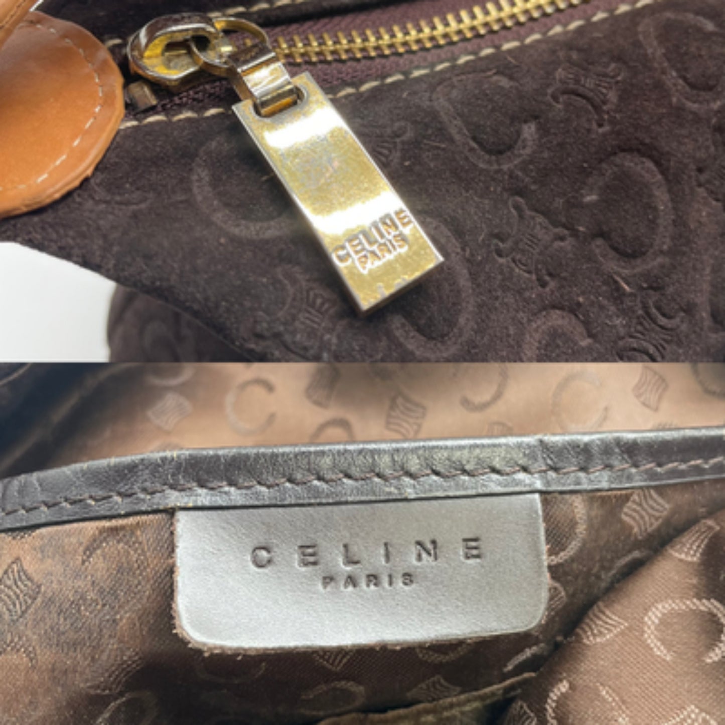 CELINE Shoulder Bag Purse C Macadam Suede Leather Brown Authentic