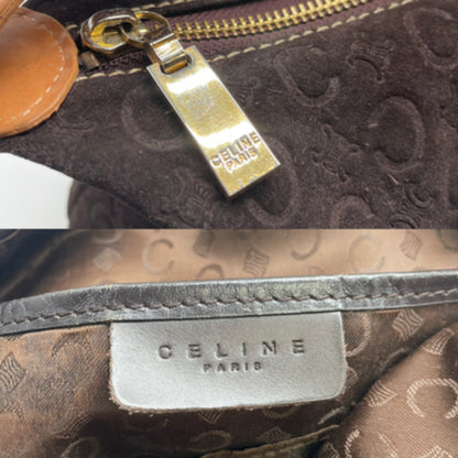 CELINE Shoulder Bag Purse C Macadam Suede Leather Brown Authentic
