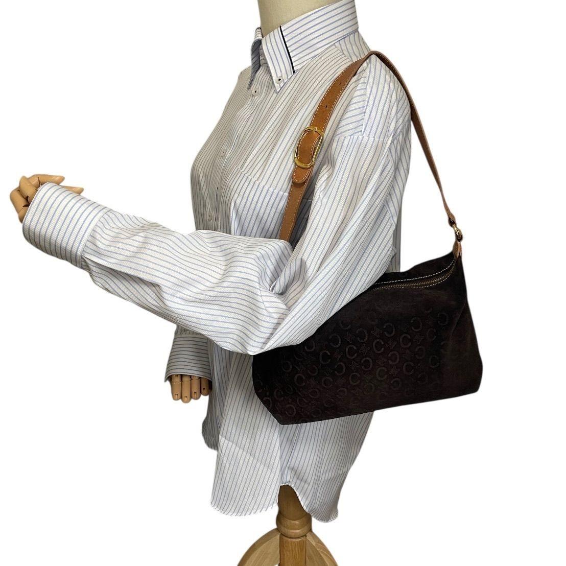 CELINE Shoulder Bag Purse C Macadam Suede Leather Brown Authentic