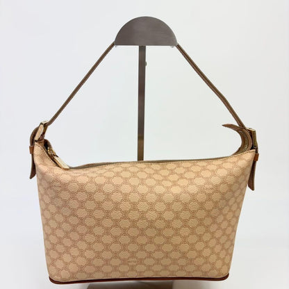 CELINE Accessory Pouch Hand Bag Tote Purse Macadam PVC Leather Brown Beige Auth