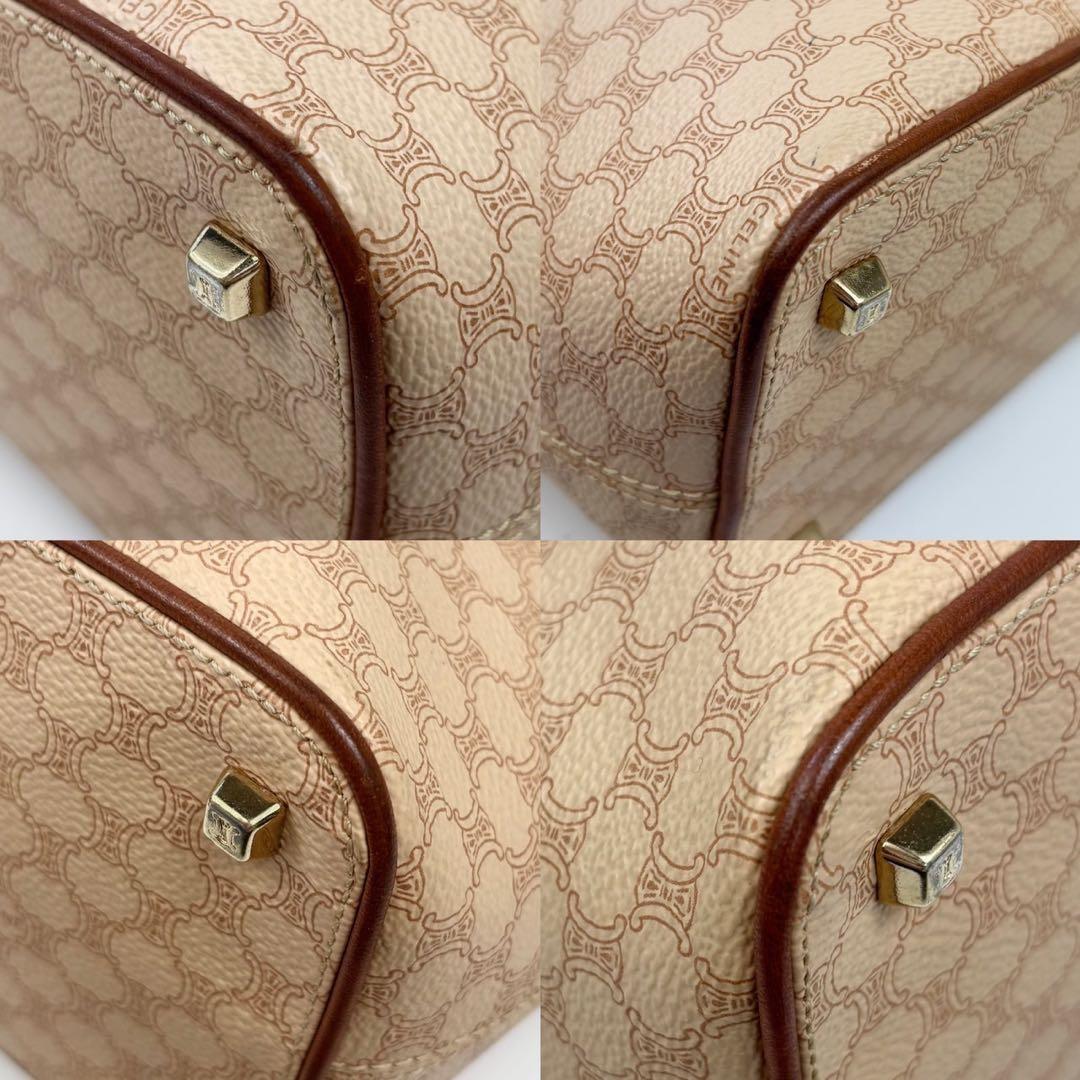 CELINE Accessory Pouch Hand Bag Tote Purse Macadam PVC Leather Brown Beige Auth