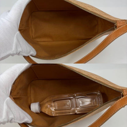 CELINE Accessory Pouch Hand Bag Tote Purse Macadam PVC Leather Brown Beige Auth