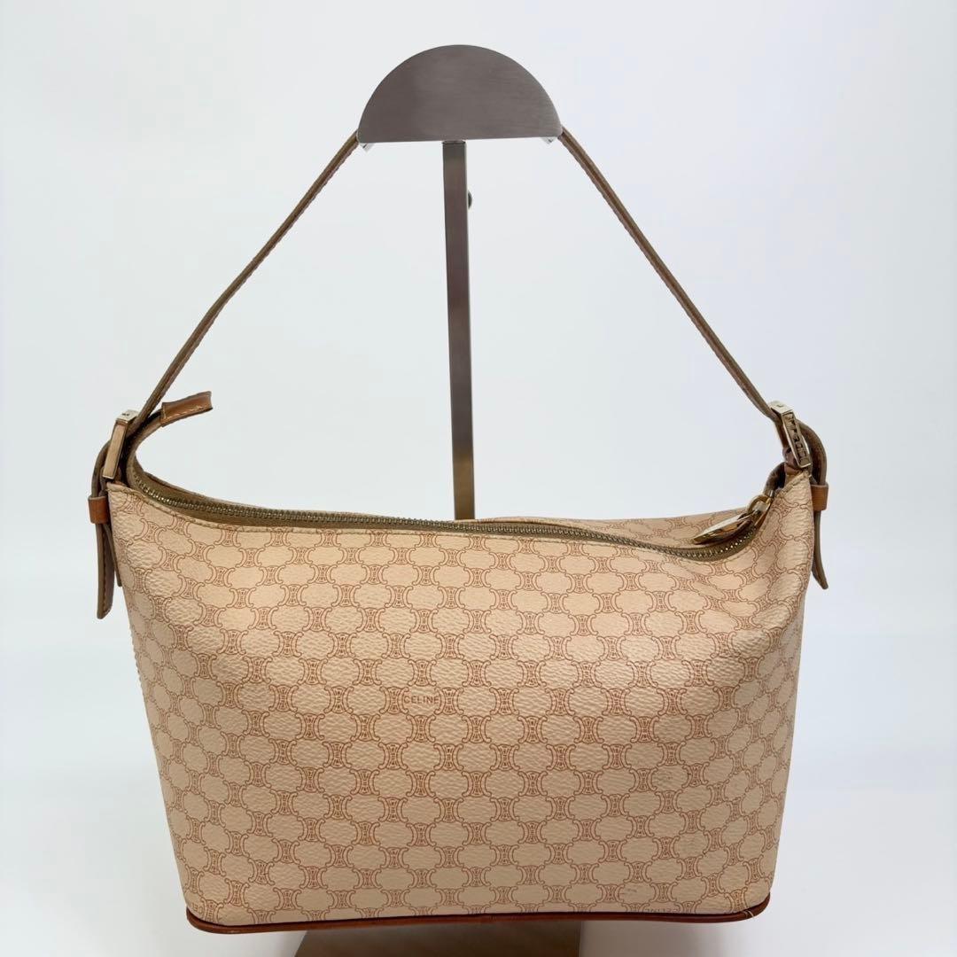 CELINE Accessory Pouch Hand Bag Tote Purse Macadam PVC Leather Brown Beige Auth