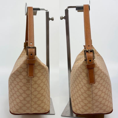 CELINE Accessory Pouch Hand Bag Tote Purse Macadam PVC Leather Brown Beige Auth