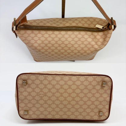 CELINE Accessory Pouch Hand Bag Tote Purse Macadam PVC Leather Brown Beige Auth