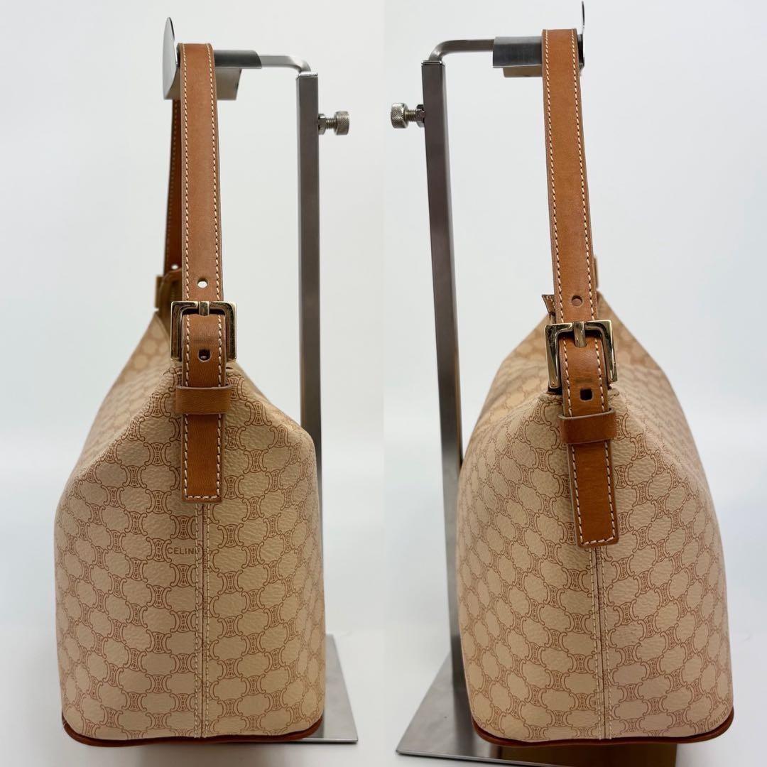 CELINE Accessory Pouch Hand Bag Tote Purse Macadam PVC Leather Brown Beige Auth