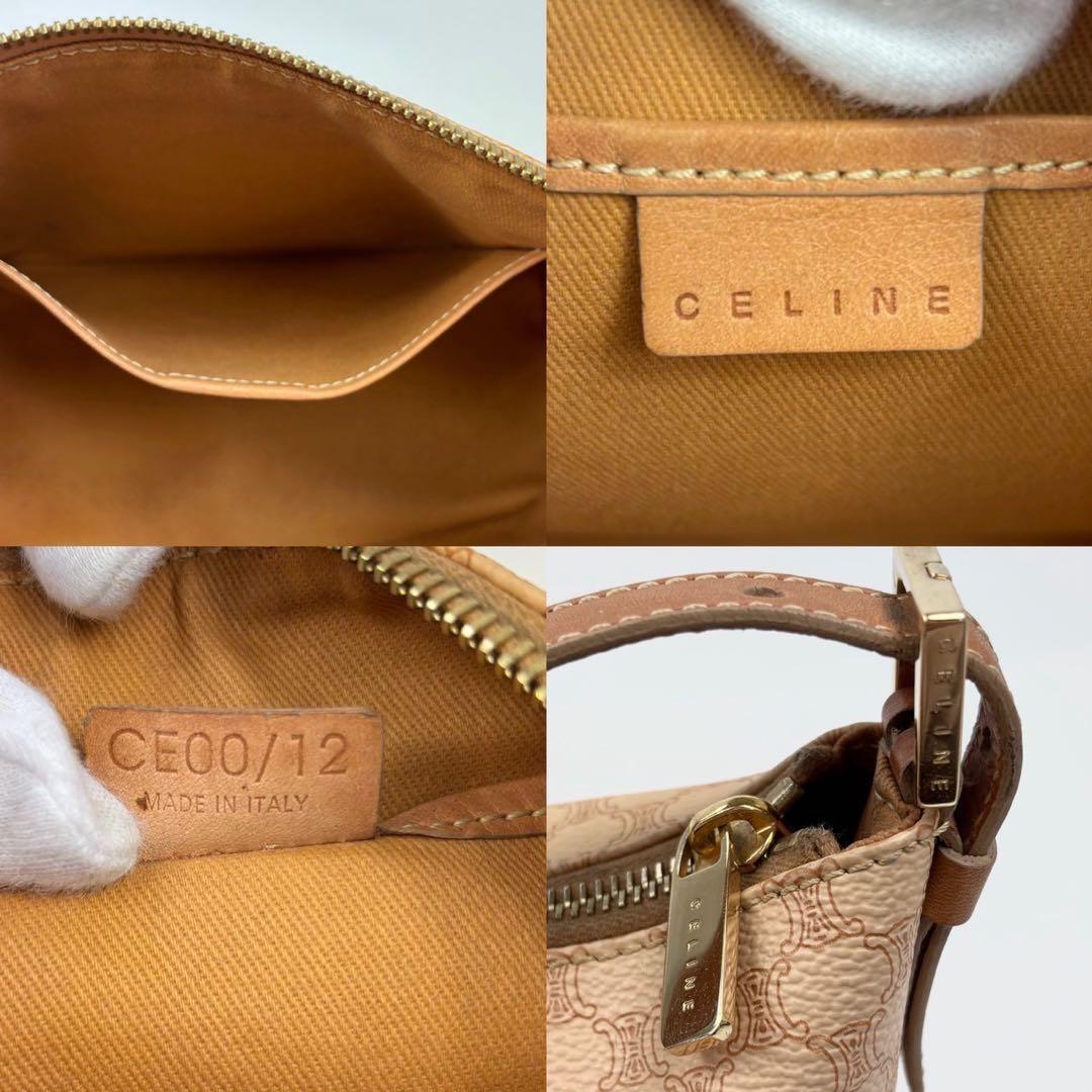 CELINE Accessory Pouch Hand Bag Tote Purse Macadam PVC Leather Brown Beige Auth