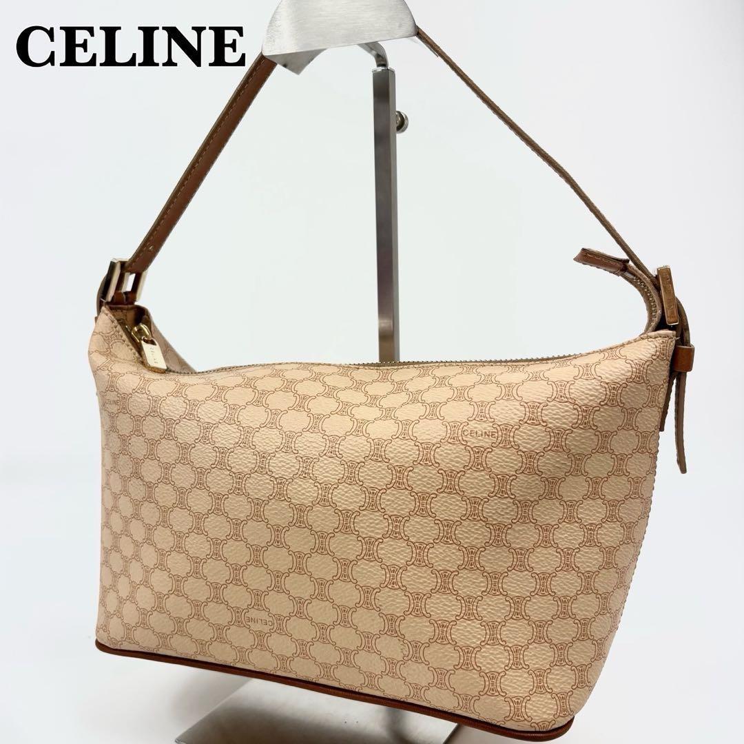 CELINE Accessory Pouch Hand Bag Tote Purse Macadam PVC Leather Brown Beige Auth