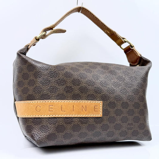 CELINE Accessory Pouch Vanity Bag Macadam PVC Leather Brown Authentic