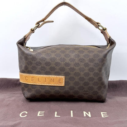 CELINE Accessory Pouch Vanity Bag Macadam PVC Leather Brown Authentic
