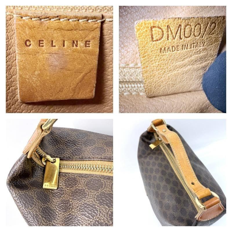 CELINE Accessory Pouch Vanity Bag Macadam PVC Leather Brown Authentic