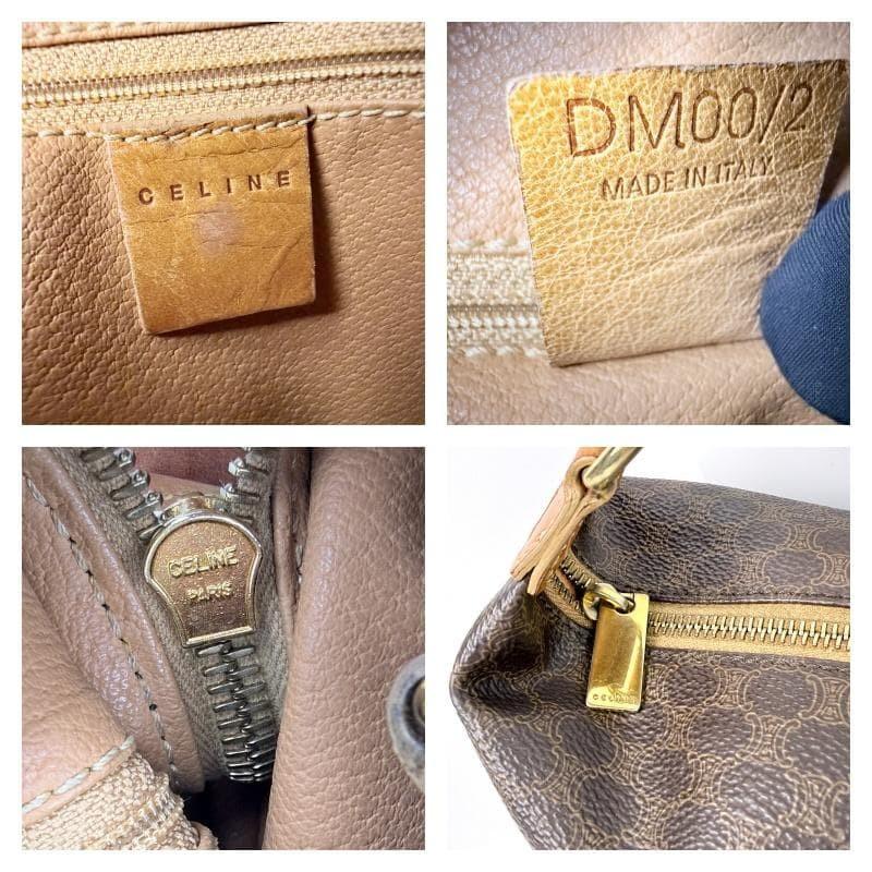 CELINE Accessory Pouch Vanity Bag Macadam PVC Leather Brown Authentic