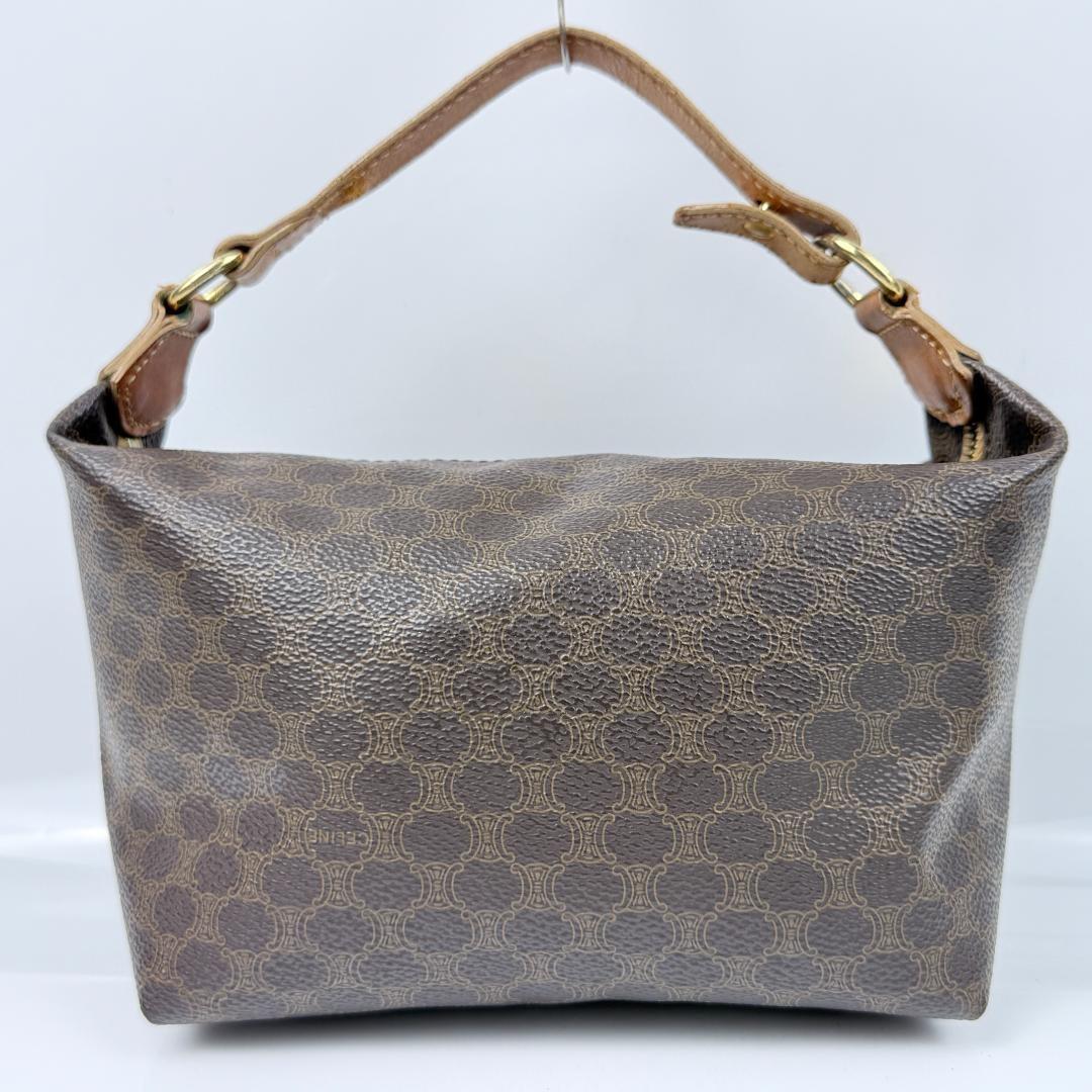 CELINE Accessory Pouch Vanity Bag Macadam PVC Leather Brown Authentic