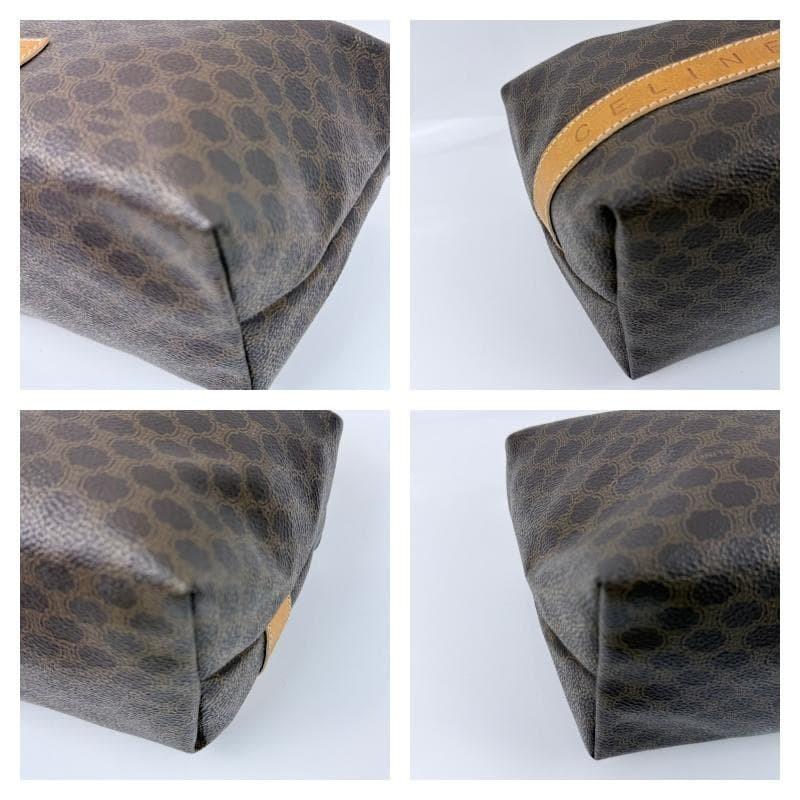 CELINE Accessory Pouch Vanity Bag Macadam PVC Leather Brown Authentic