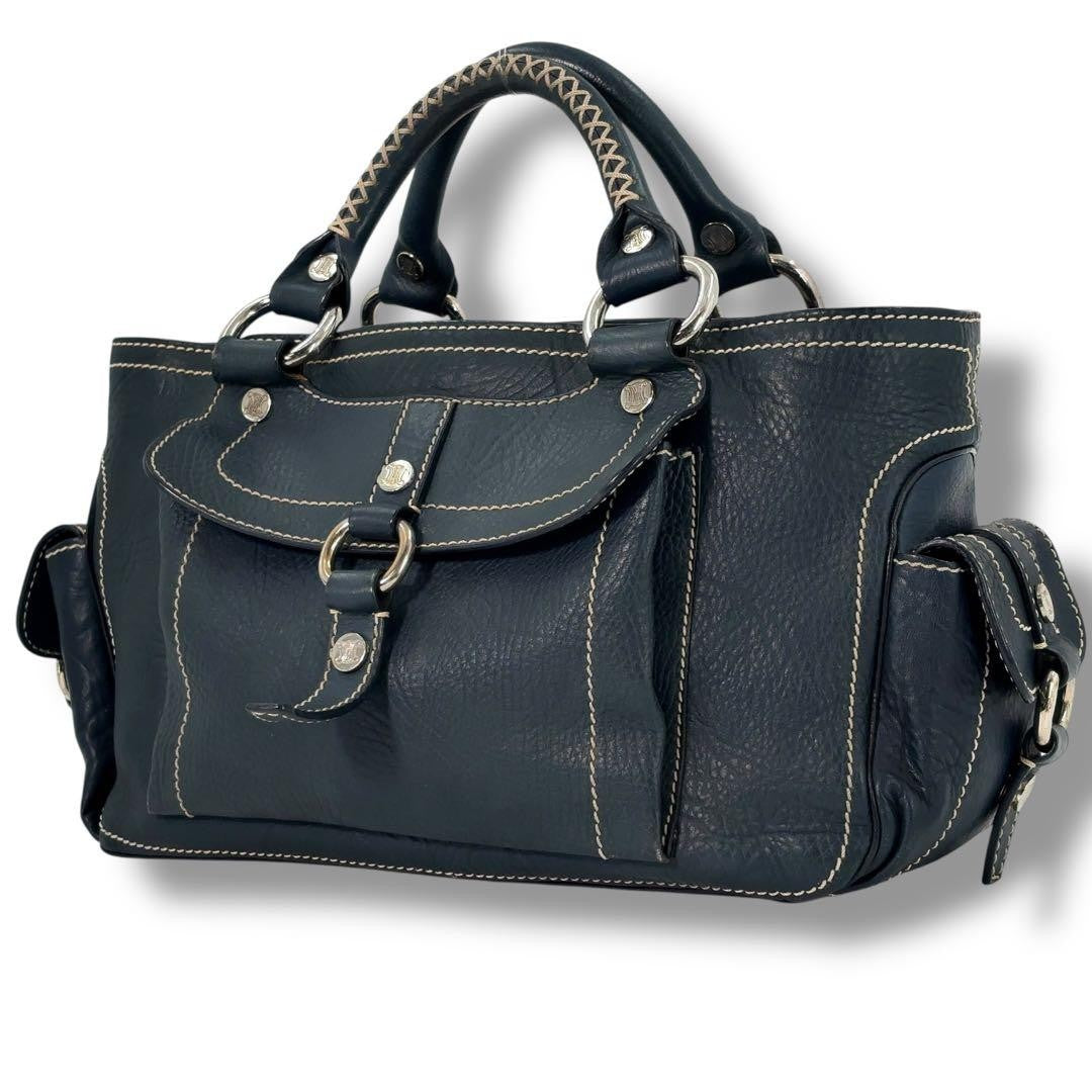 CELINE Hand Bag Tote Purse Boogie Leather Navy Authentic