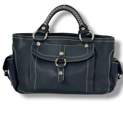 CELINE Hand Bag Tote Purse Boogie Leather Navy Authentic