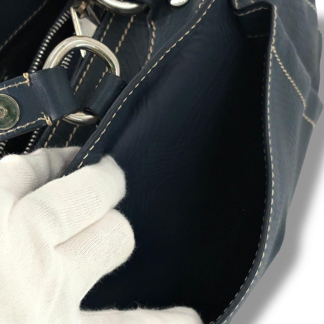 CELINE Hand Bag Tote Purse Boogie Leather Navy Authentic