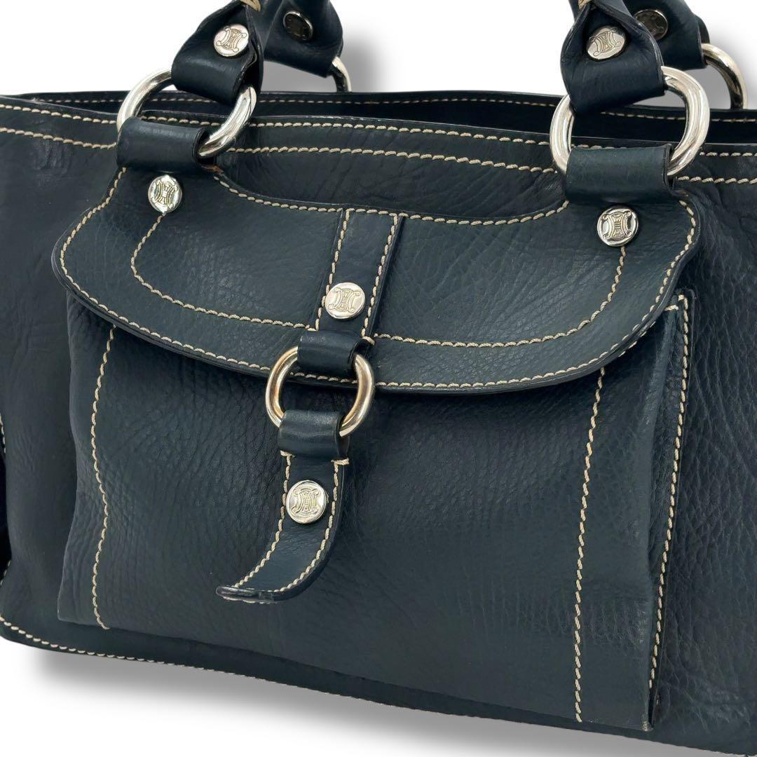 CELINE Hand Bag Tote Purse Boogie Leather Navy Authentic