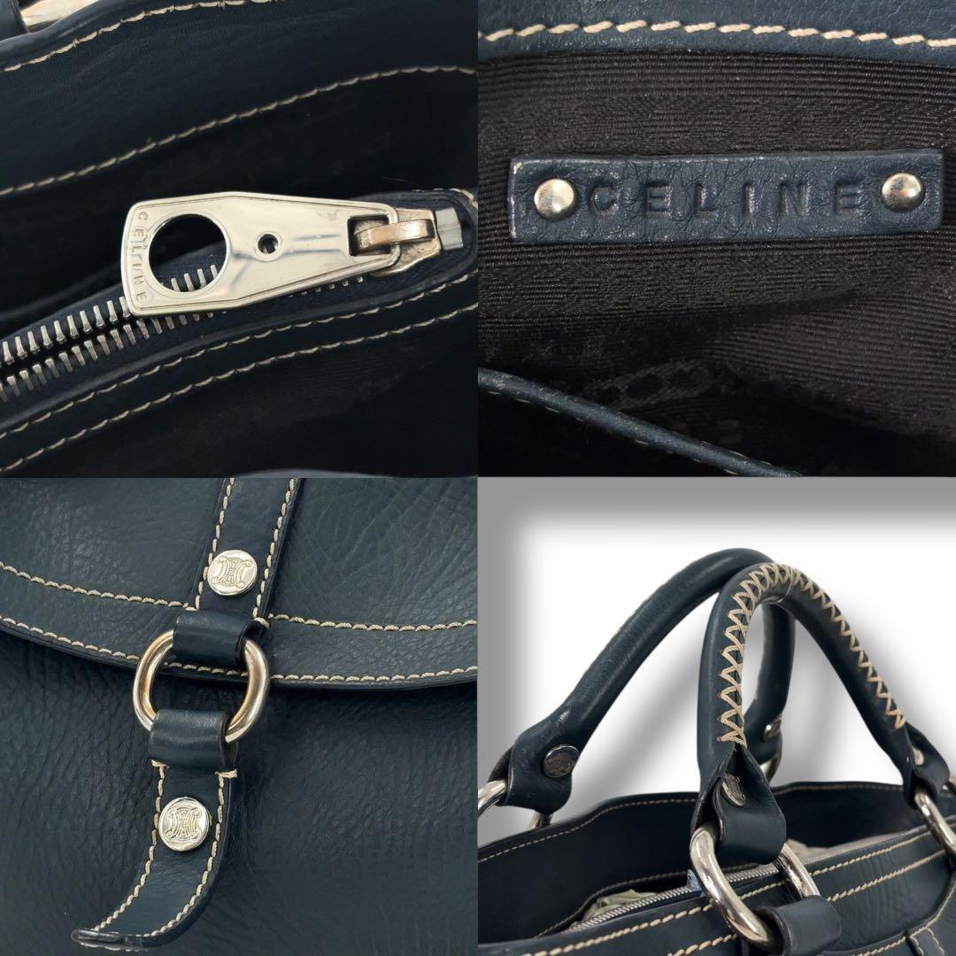 CELINE Hand Bag Tote Purse Boogie Leather Navy Authentic