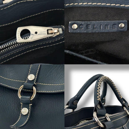 CELINE Hand Bag Tote Purse Boogie Leather Navy Authentic