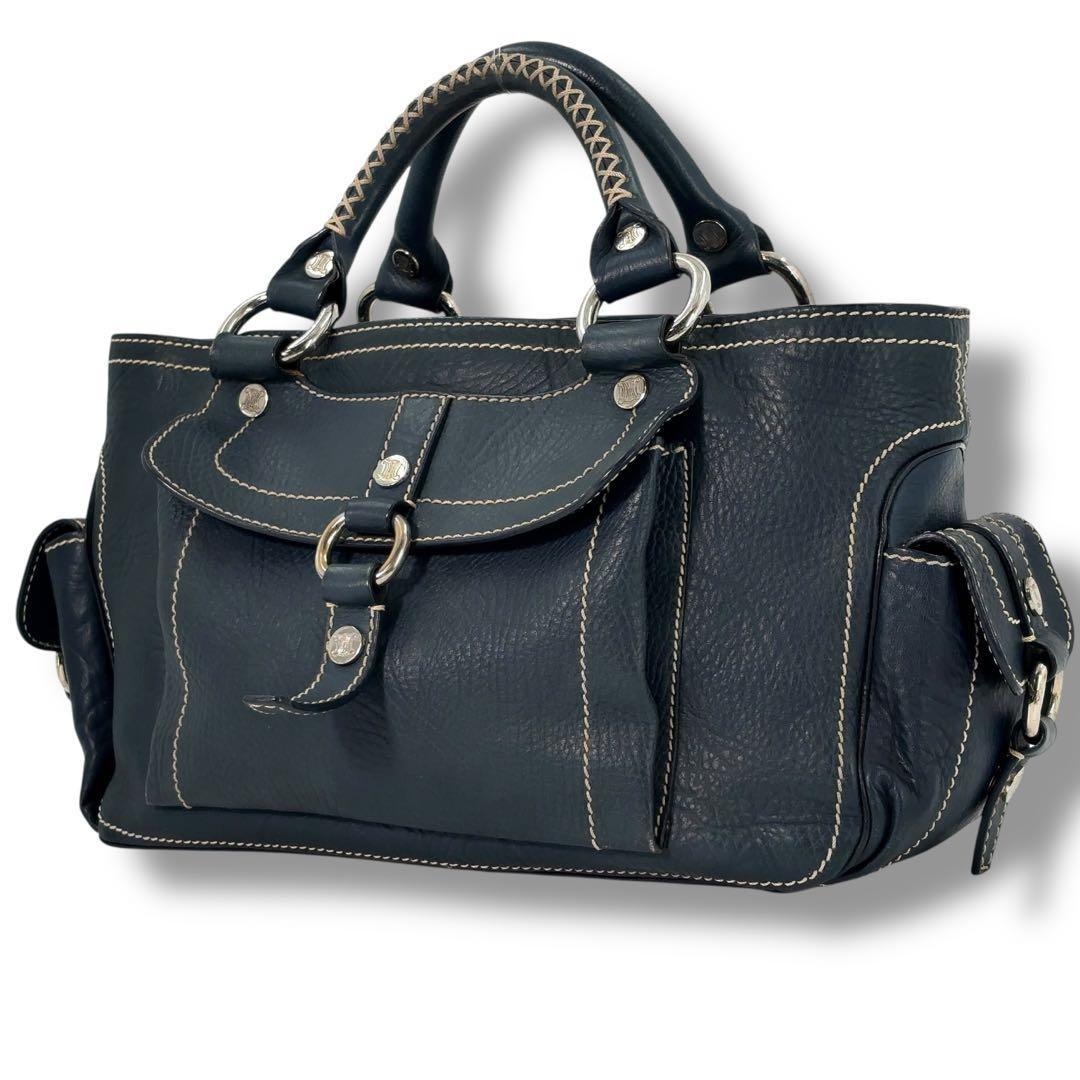 CELINE Hand Bag Tote Purse Boogie Leather Navy Authentic