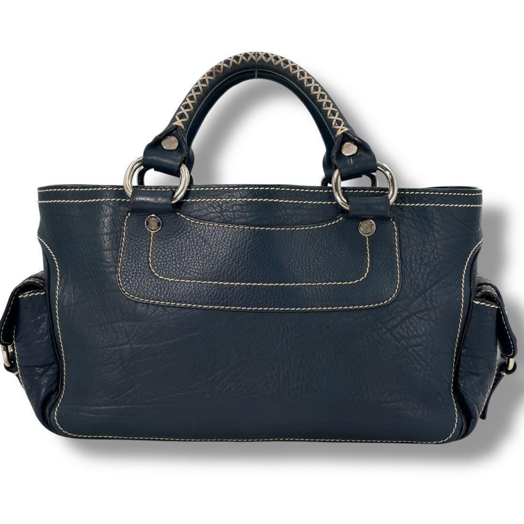 CELINE Hand Bag Tote Purse Boogie Leather Navy Authentic