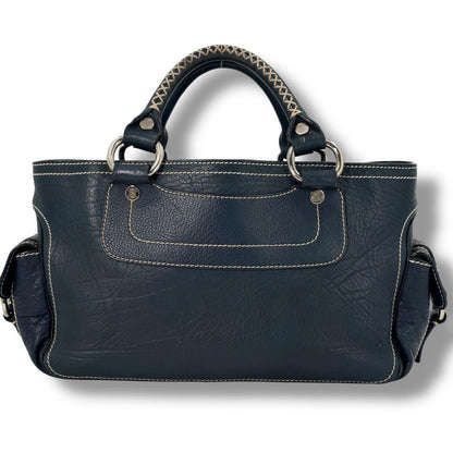 CELINE Hand Bag Tote Purse Boogie Leather Navy Authentic