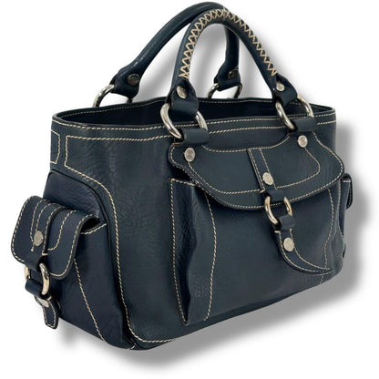 CELINE Hand Bag Tote Purse Boogie Leather Navy Authentic