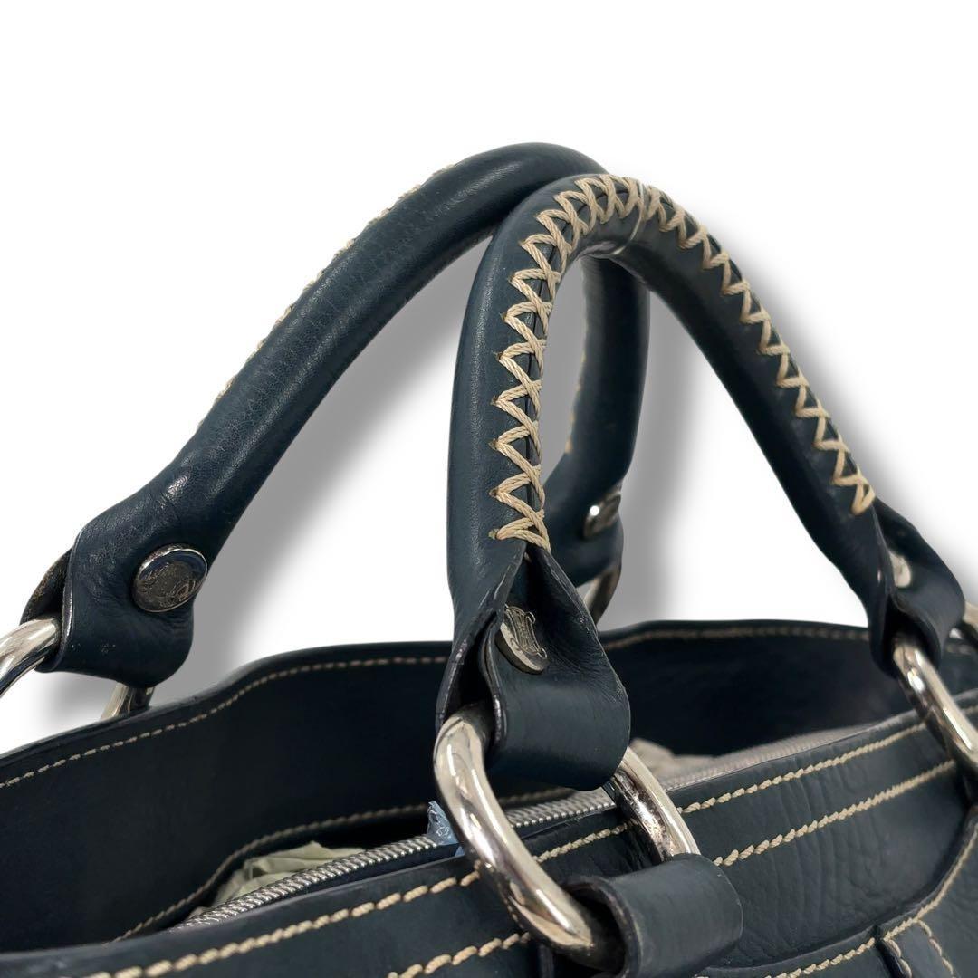 CELINE Hand Bag Tote Purse Boogie Leather Navy Authentic