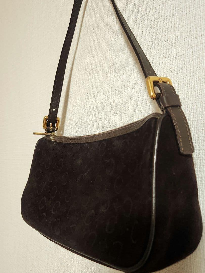 CELINE Accessory Pouch Shoulder Bag Purse C Macadam Suede Leather Dark Brown