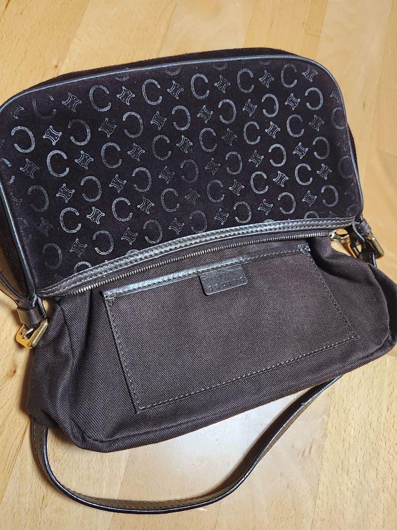CELINE Accessory Pouch Shoulder Bag Purse C Macadam Suede Leather Dark Brown
