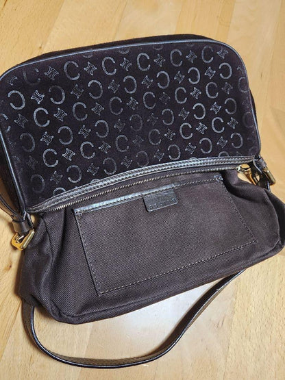 CELINE Accessory Pouch Shoulder Bag Purse C Macadam Suede Leather Dark Brown