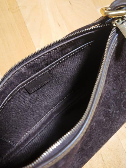 CELINE Accessory Pouch Shoulder Bag Purse C Macadam Suede Leather Dark Brown