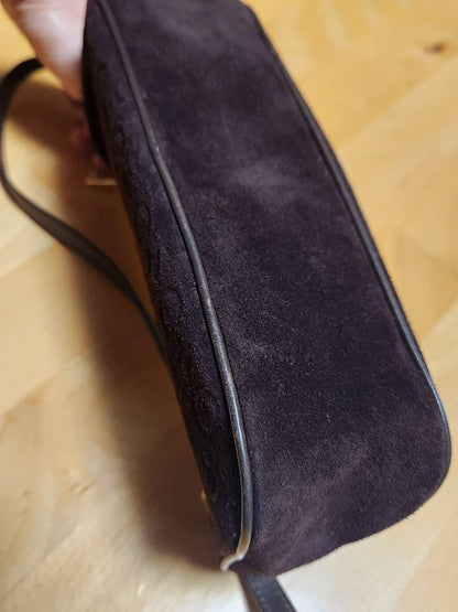 CELINE Accessory Pouch Shoulder Bag Purse C Macadam Suede Leather Dark Brown