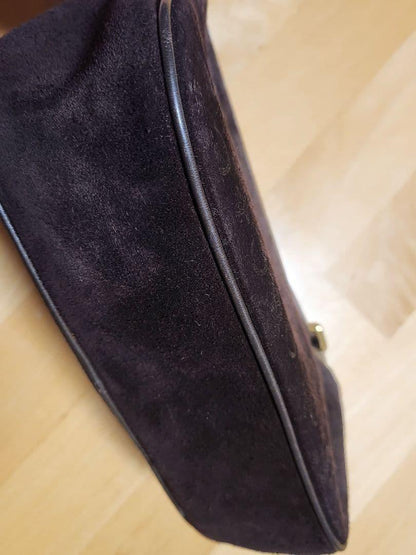 CELINE Accessory Pouch Shoulder Bag Purse C Macadam Suede Leather Dark Brown