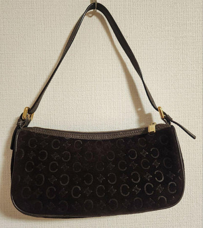 CELINE Accessory Pouch Shoulder Bag Purse C Macadam Suede Leather Dark Brown