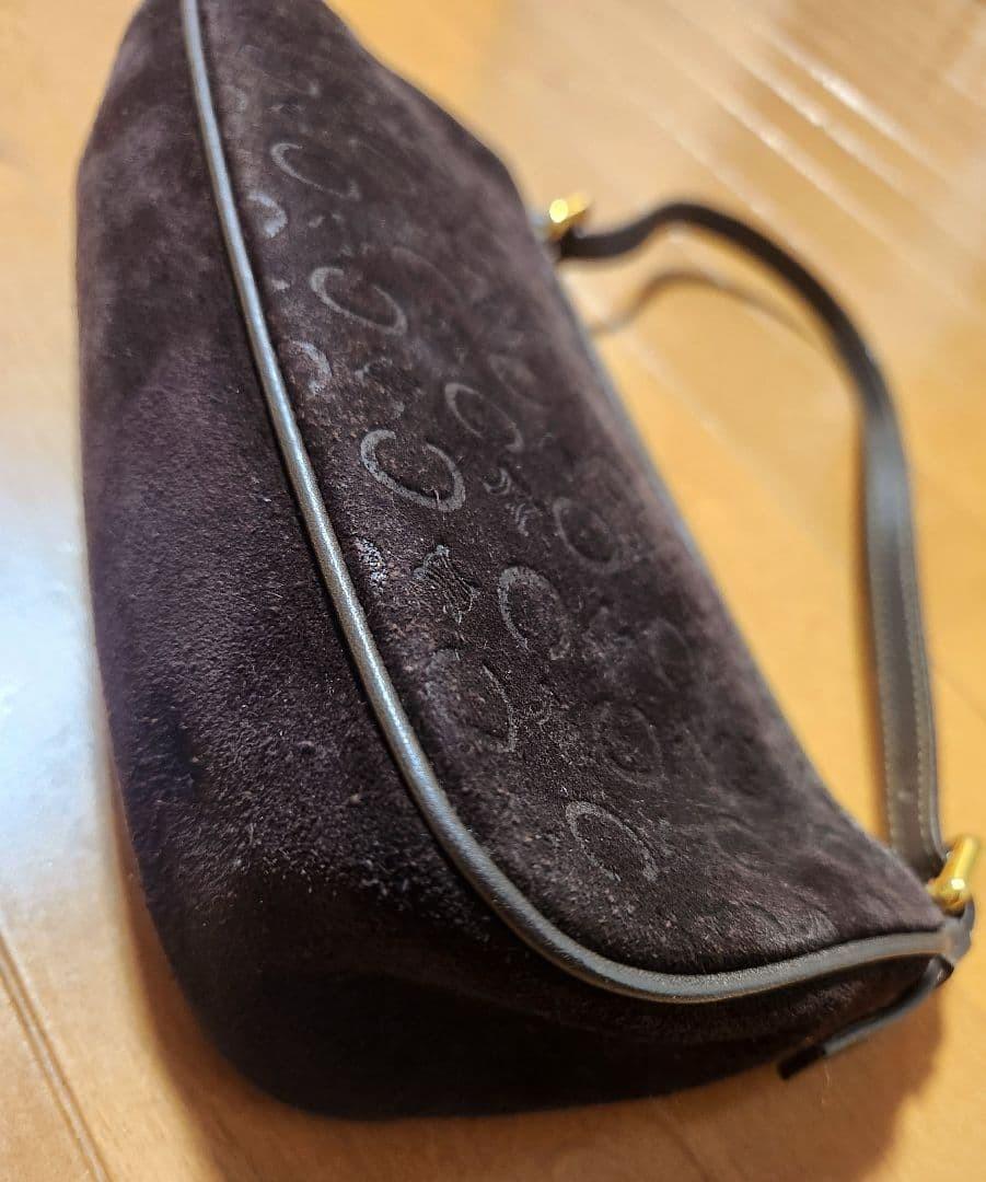 CELINE Accessory Pouch Shoulder Bag Purse C Macadam Suede Leather Dark Brown