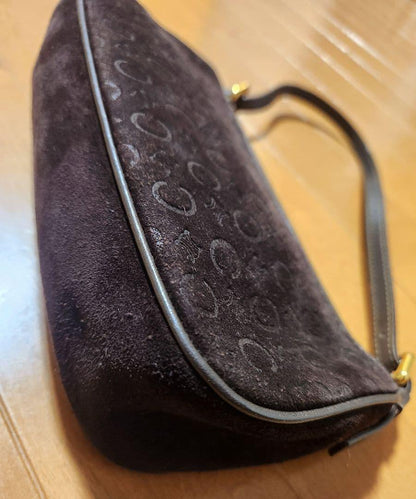 CELINE Accessory Pouch Shoulder Bag Purse C Macadam Suede Leather Dark Brown