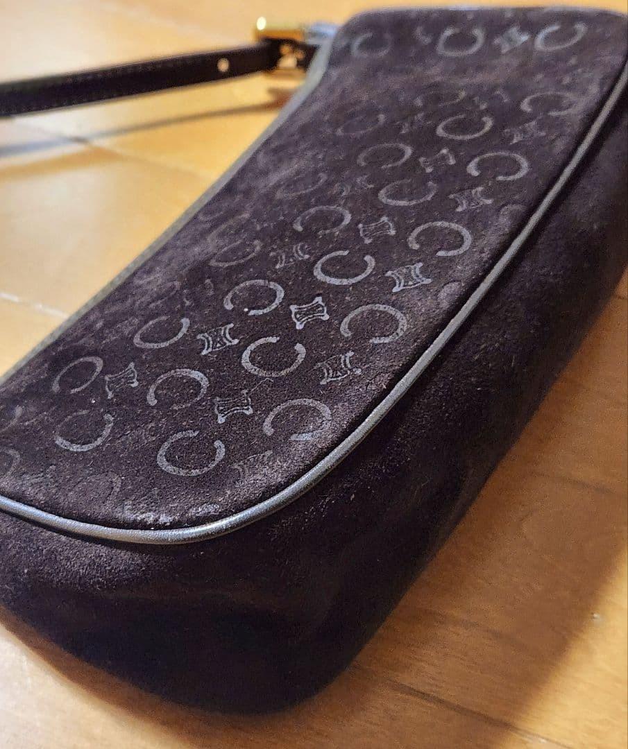 CELINE Accessory Pouch Shoulder Bag Purse C Macadam Suede Leather Dark Brown