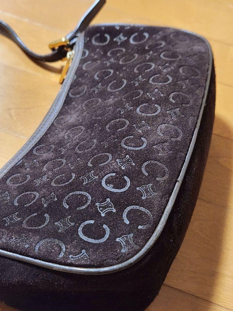CELINE Accessory Pouch Shoulder Bag Purse C Macadam Suede Leather Dark Brown